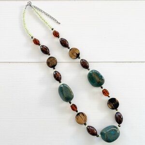 Vintage Glass Ceramic Beaded Faux Gemstone Necklace